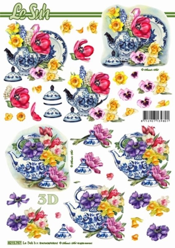 3D ark - Tekanner med blomster