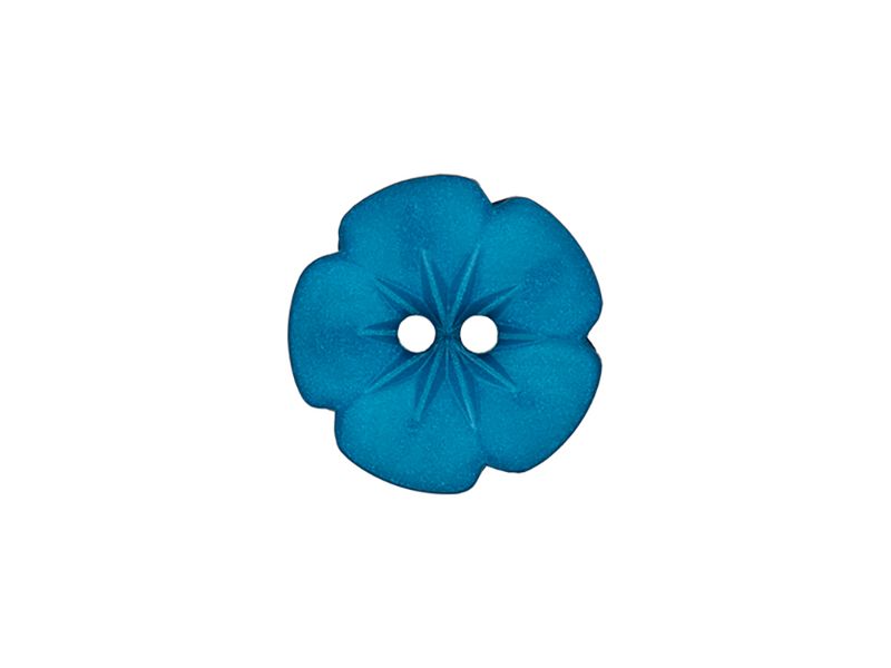 Knapp 2-hulls Blomster  15mm turkisblå
