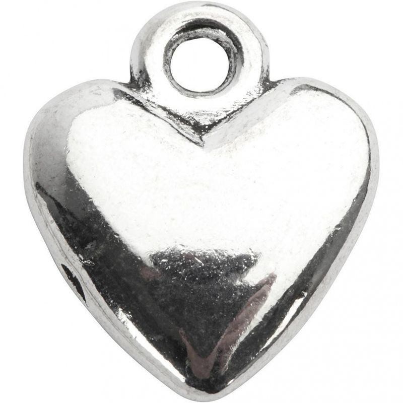 Hjerteanheng, forsølvet, 13x15mm. 10 stk.
